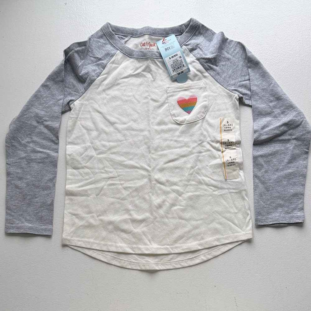 Cat & Jack Gray and Cream Long Sleeve Tee with Rainbow Heart